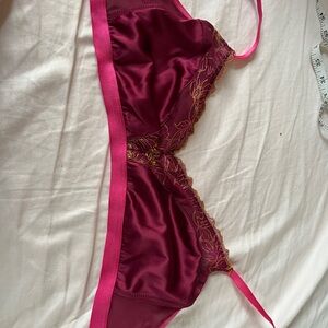 Elegant Burgundy and Pink Lace Bra